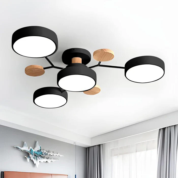 Lampada da soffitto Masmon – Metallo & Acrilico – Verde & Legno – Ø 85/90/94 cm – Design moderno per il soggiorno