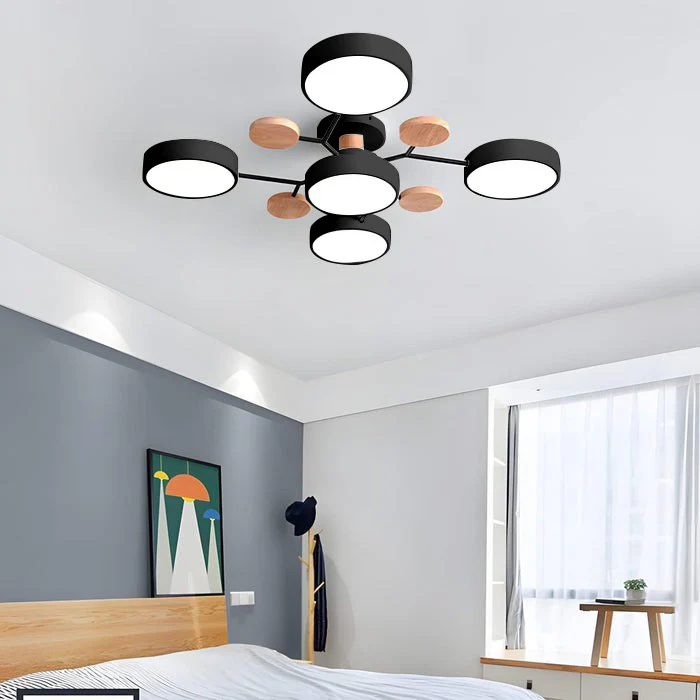 Lampada da soffitto Masmon – Metallo & Acrilico – Verde & Legno – Ø 85/90/94 cm – Design moderno per il soggiorno