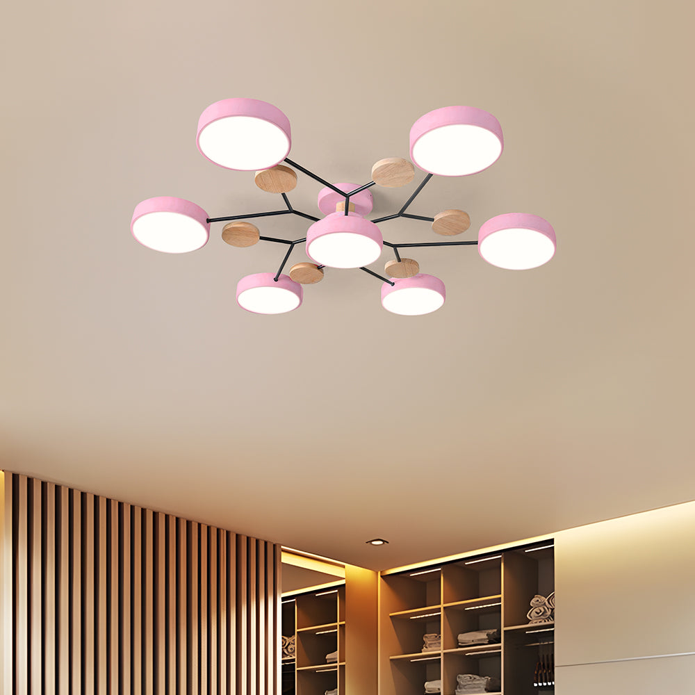 Lampada da soffitto Masmon – Metallo & Acrilico – Verde & Legno – Ø 85/90/94 cm – Design moderno per il soggiorno