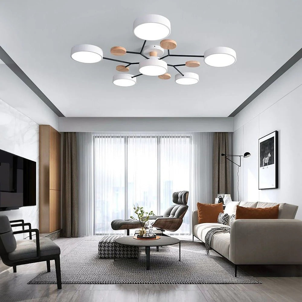 Lampada da soffitto Masmon – Metallo & Acrilico – Verde & Legno – Ø 85/90/94 cm – Design moderno per il soggiorno