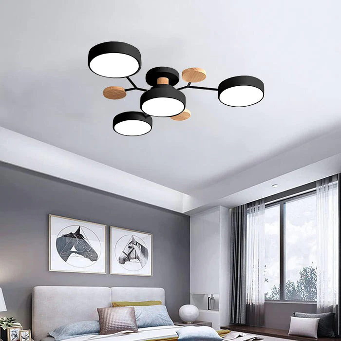 Lampada da soffitto Masmon – Metallo & Acrilico – Verde & Legno – Ø 85/90/94 cm – Design moderno per il soggiorno