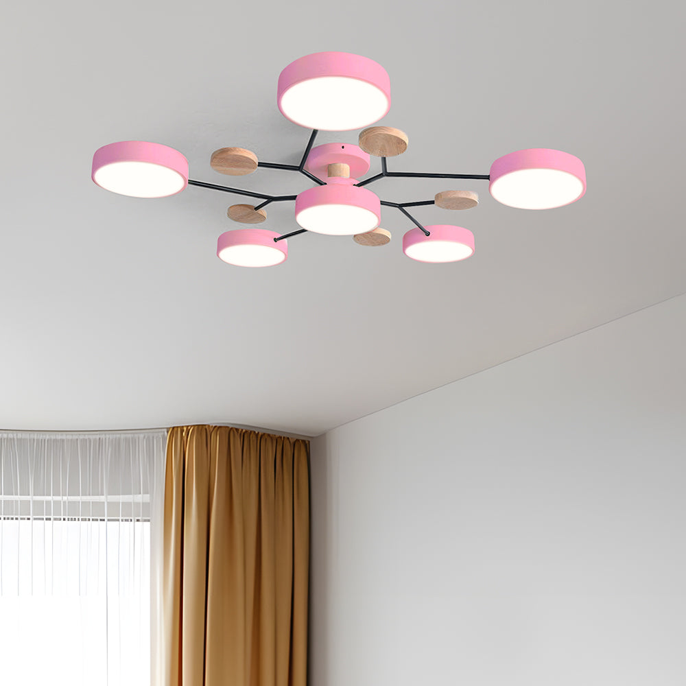 Lampada da soffitto Masmon – Metallo & Acrilico – Verde & Legno – Ø 85/90/94 cm – Design moderno per il soggiorno
