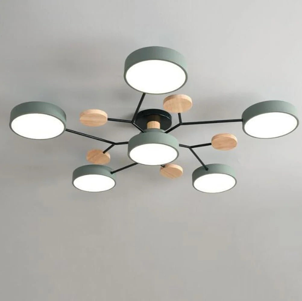 Lampada da soffitto Masmon – Metallo & Acrilico – Verde & Legno – Ø 85/90/94 cm – Design moderno per il soggiorno