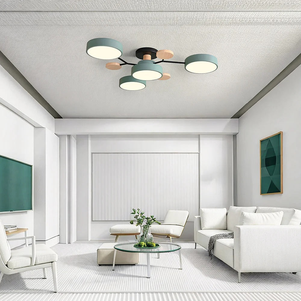 Lampada da soffitto Masmon – Metallo & Acrilico – Verde & Legno – Ø 85/90/94 cm – Design moderno per il soggiorno
