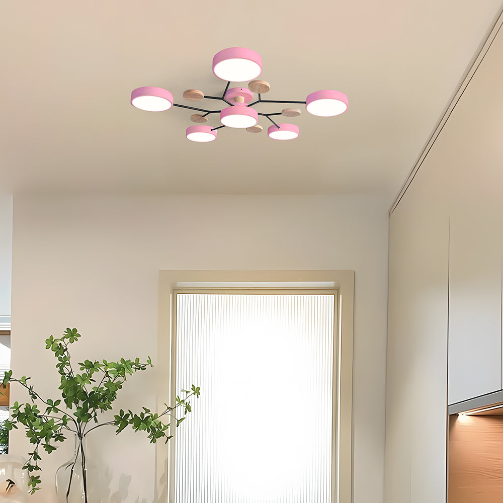 Lampada da soffitto Masmon – Metallo & Acrilico – Verde & Legno – Ø 85/90/94 cm – Design moderno per il soggiorno