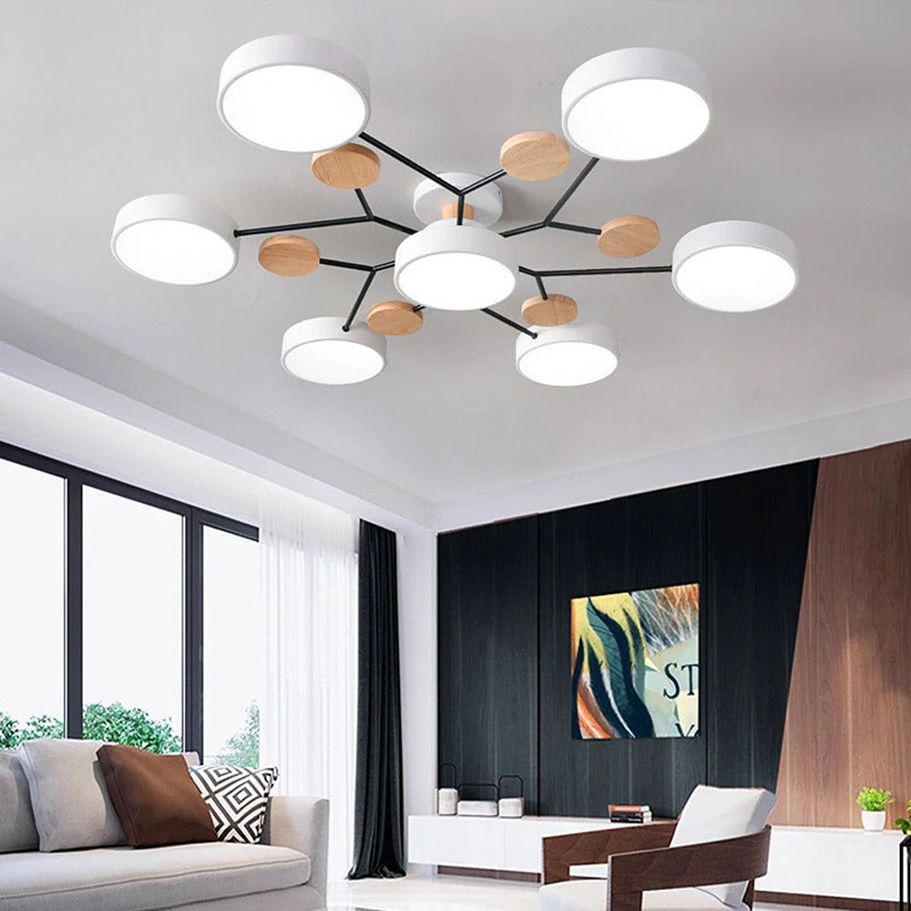 Lampada da soffitto Masmon – Metallo & Acrilico – Verde & Legno – Ø 85/90/94 cm – Design moderno per il soggiorno