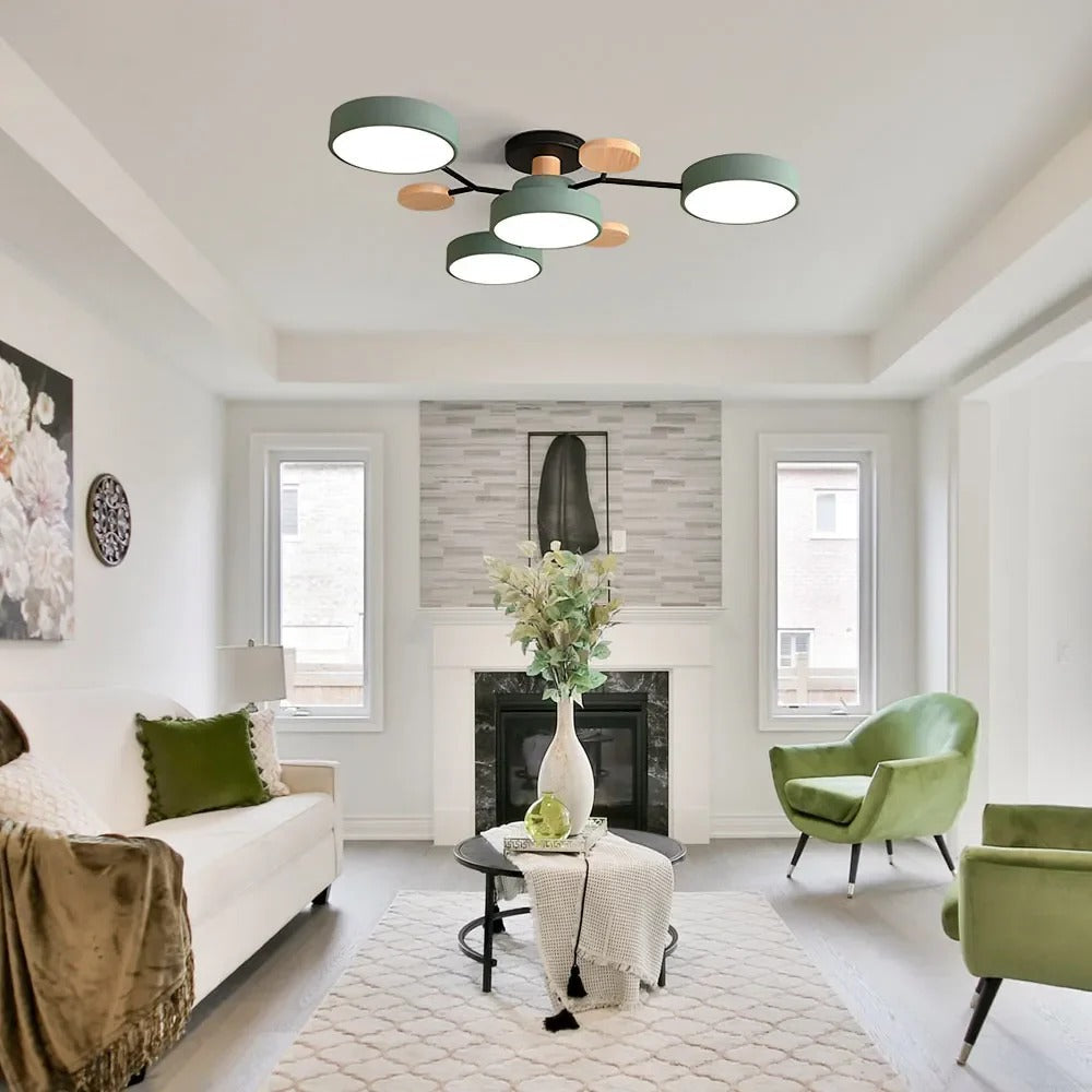Lampada da soffitto Masmon – Metallo & Acrilico – Verde & Legno – Ø 85/90/94 cm – Design moderno per il soggiorno