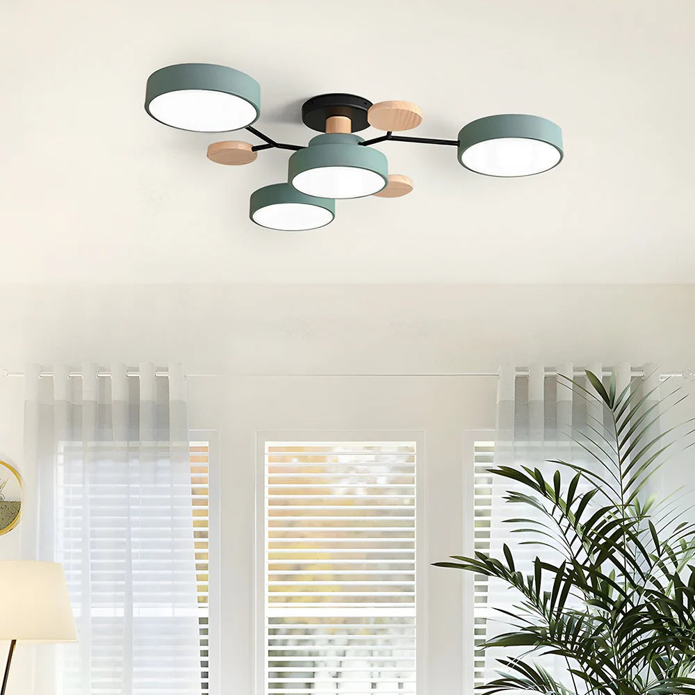 Lampada da soffitto Masmon – Metallo & Acrilico – Verde & Legno – Ø 85/90/94 cm – Design moderno per il soggiorno