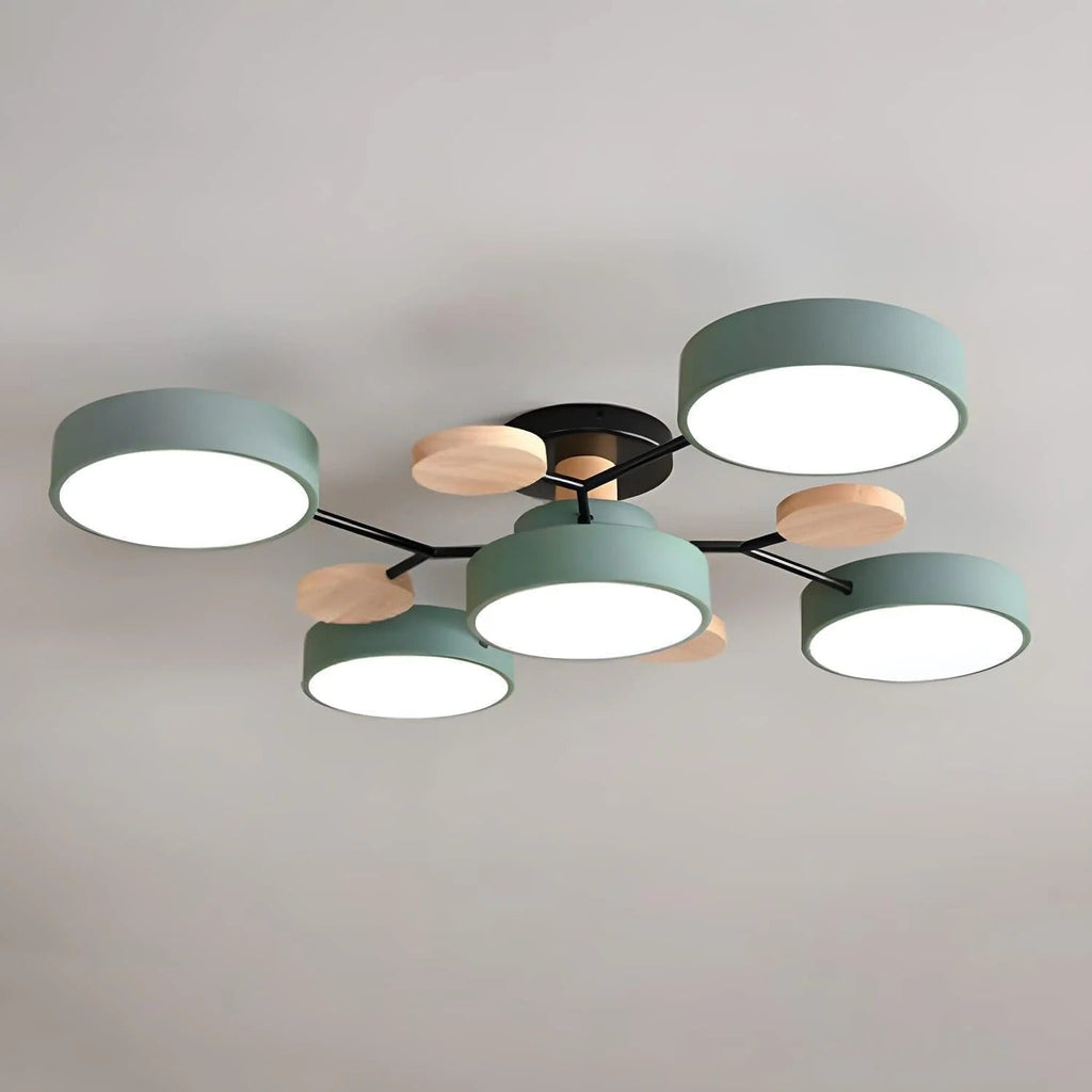 Lampada da soffitto Masmon – Metallo & Acrilico – Verde & Legno – Ø 85/90/94 cm – Design moderno per il soggiorno
