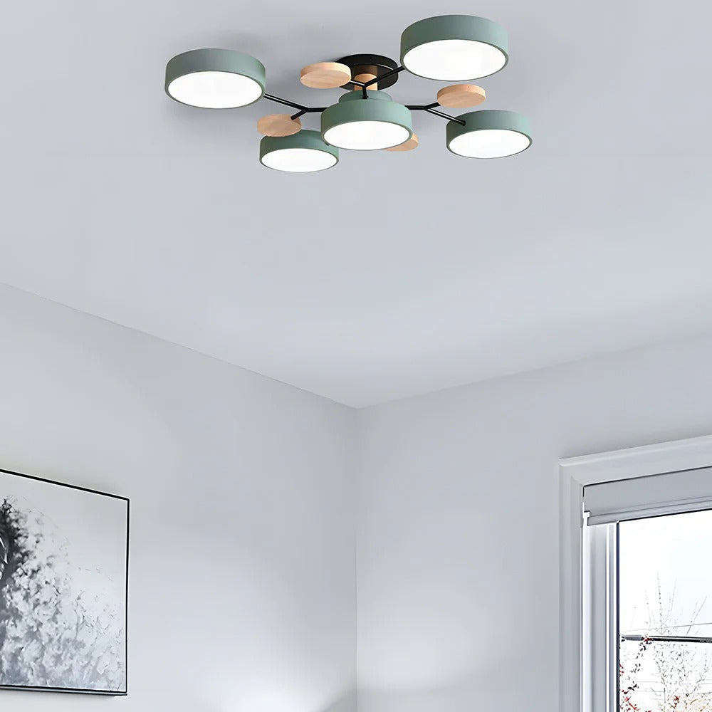 Lampada da soffitto Masmon – Metallo & Acrilico – Verde & Legno – Ø 85/90/94 cm – Design moderno per il soggiorno