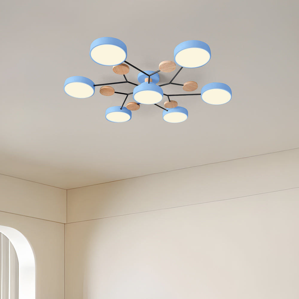Lampada da soffitto Masmon – Metallo & Acrilico – Verde & Legno – Ø 85/90/94 cm – Design moderno per il soggiorno