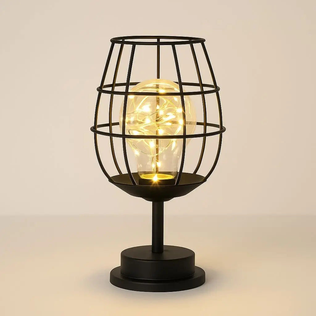 Lampada da Tavolo LED con Gabbia in Metallo