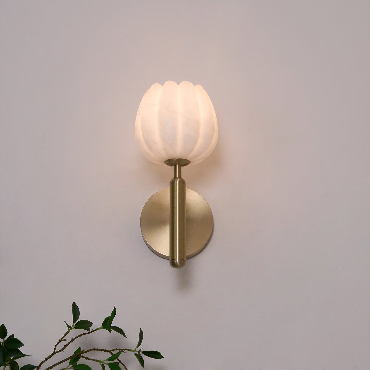 Lampada da Parete Ralin in Alabastro con Fiori