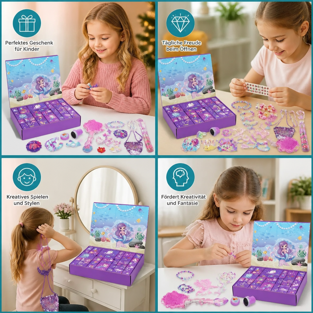 Calendario dell'Avvento Sirena – 24 Giorni con Accessori per Capelli e Sorprese