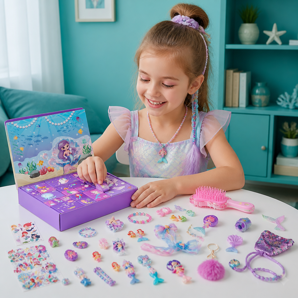 Calendario dell'Avvento Sirena – 24 Giorni con Accessori per Capelli e Sorprese