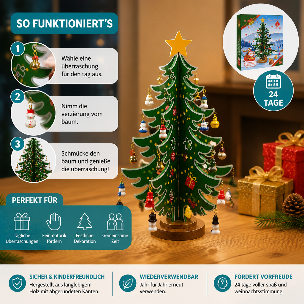 Mini Decorazioni per Albero di Natale Calendario dell'Avvento – 24 Giorni di Sorprese Natalizie