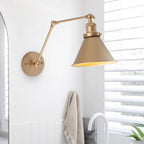 Applique da parete a braccio oscillante con una luce a cono in stile mid-century per la camera da letto
