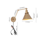 Applique da parete a braccio oscillante con una luce a cono in stile mid-century per la camera da letto