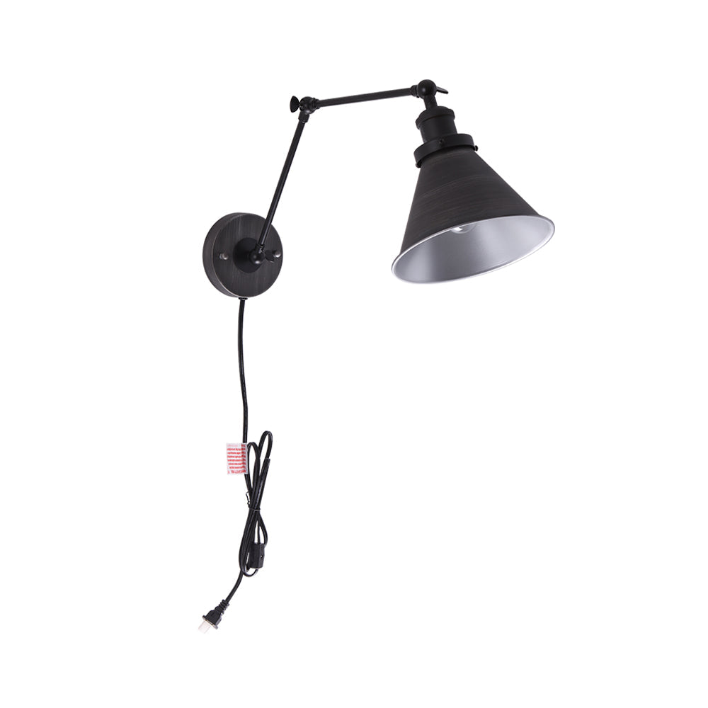 Applique da parete a braccio oscillante con una luce a cono in stile mid-century per la camera da letto