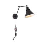 Applique da parete a braccio oscillante con una luce a cono in stile mid-century per la camera da letto