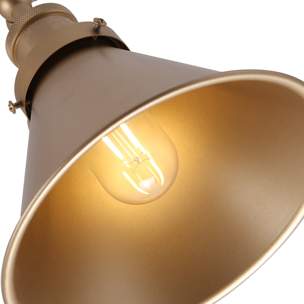 Applique da parete a braccio oscillante con una luce a cono in stile mid-century per la camera da letto