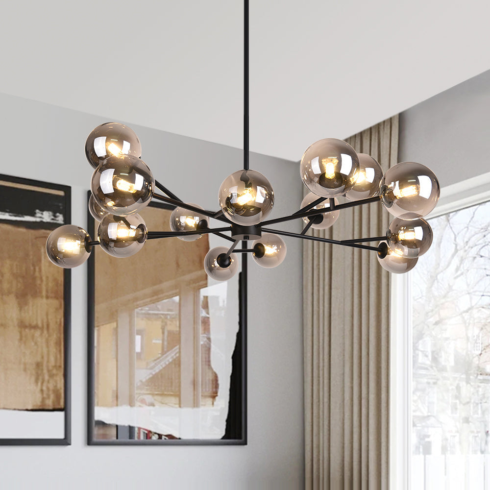 Lampadario a Bolle in Vetro con 15 Luci Stile Mid-Century