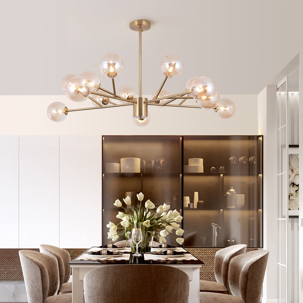 Lampadario a Bolle in Vetro con 15 Luci Stile Mid-Century