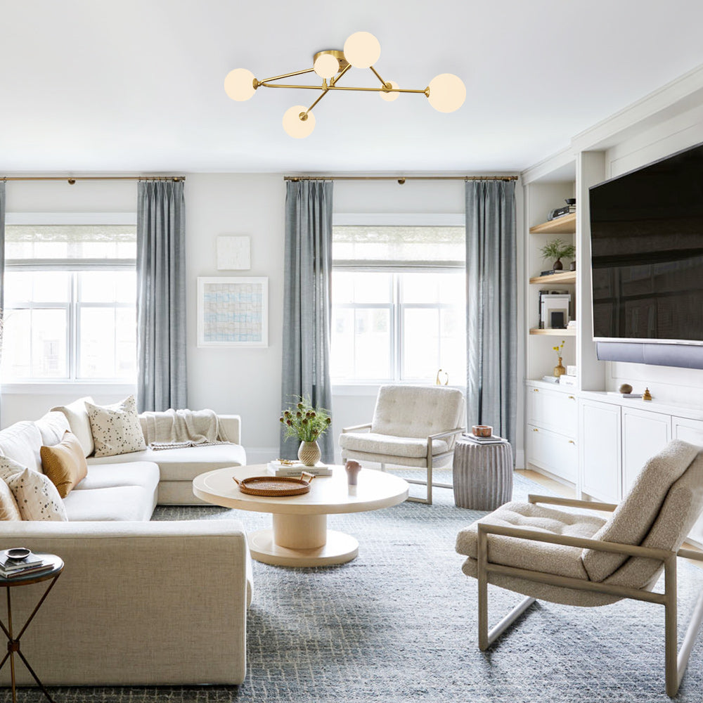 Lampada da soffitto lineare semi flush mount in vetro a sfera Sputnik con 6 luci