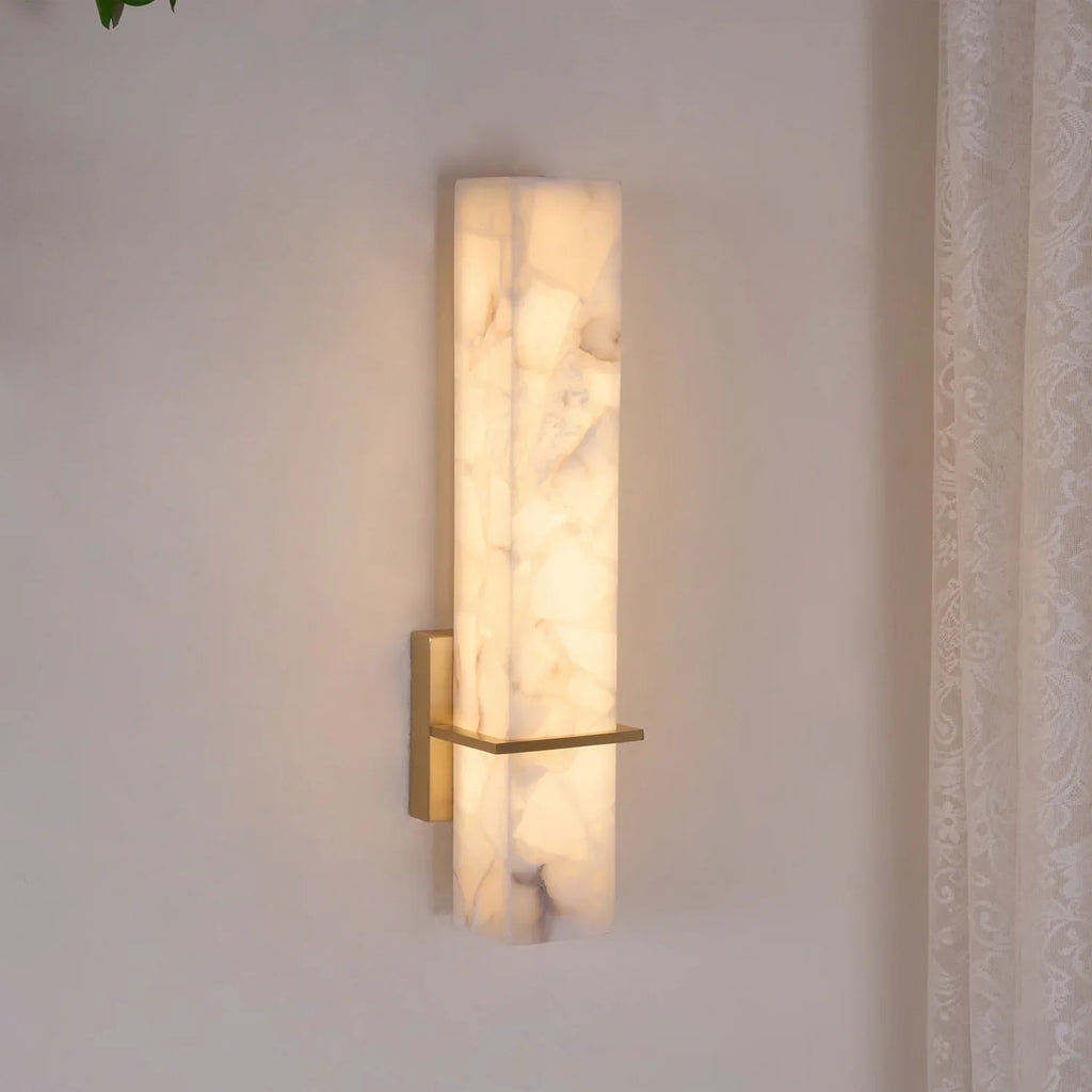 Lampada da Parete Ritta Alabastro Bianco Ottone Cubo Moderno