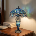 Lampada da Tavolo Tiffany Minster Blu Libellula 14"