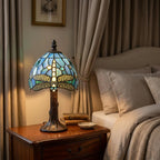 Lampada da Tavolo da Notte Tiffany 15cm Libellula Blu Minster