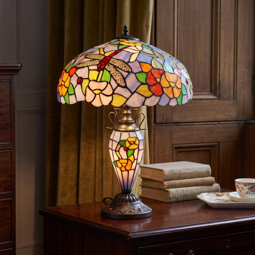 Lampada da Tavolo Tiffany Double Dragonfly Minster Keswick