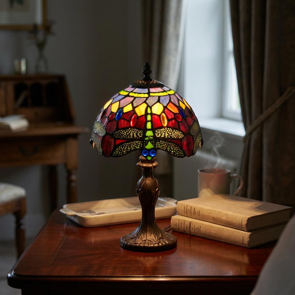 Lampada da Tavolo Tiffany Minster Rosso Libellula 20cm