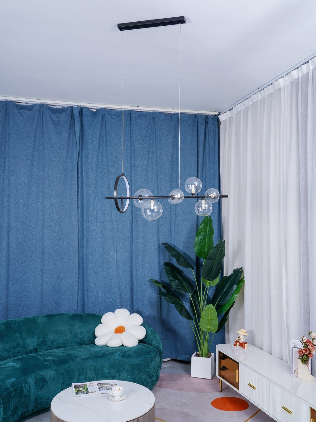 Lustra Lux Lampadario Vetro Bolla Nordico Nero LED