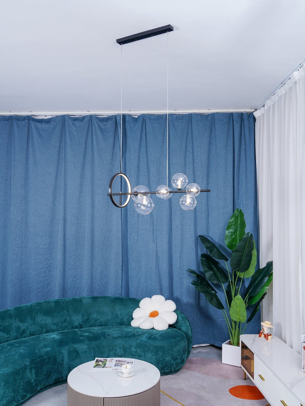 Lustra Lux Lampadario Vetro Bolla Nordico Nero LED