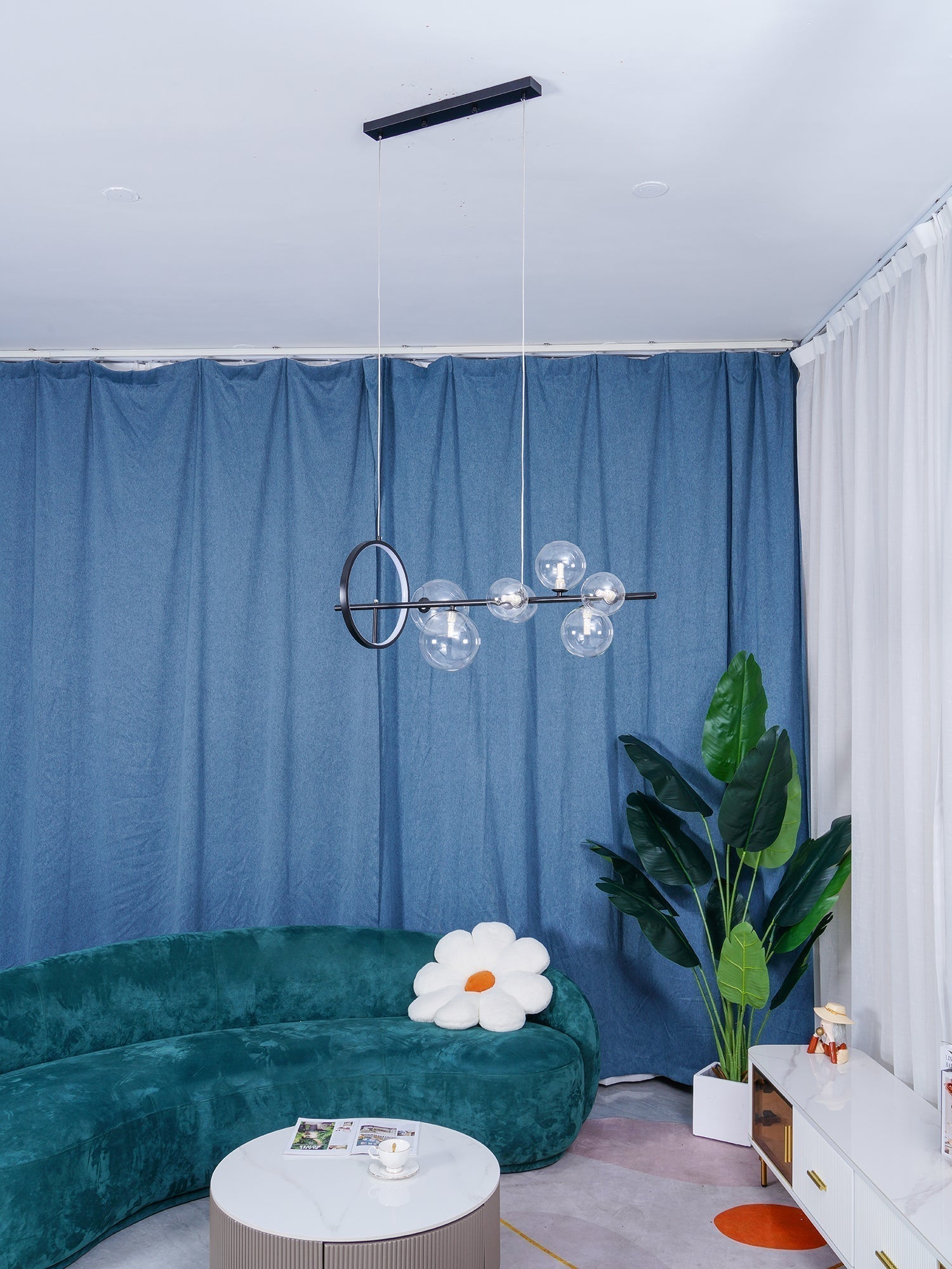 Lustra Lux Lampadario Vetro Bolla Nordico Nero LED