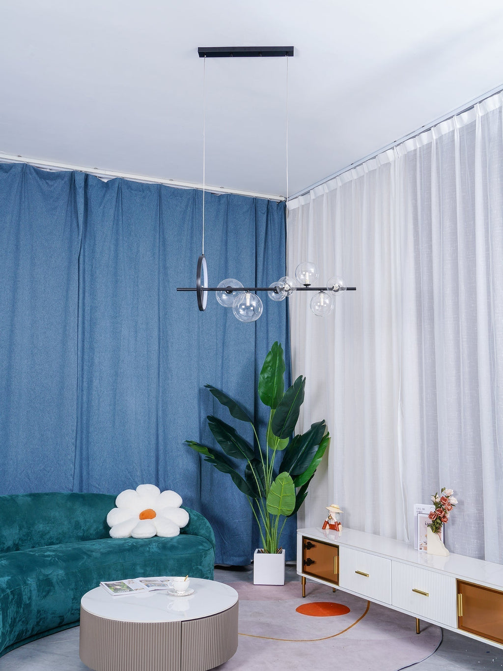 Lustra Lux Lampadario Vetro Bolla Nordico Nero LED