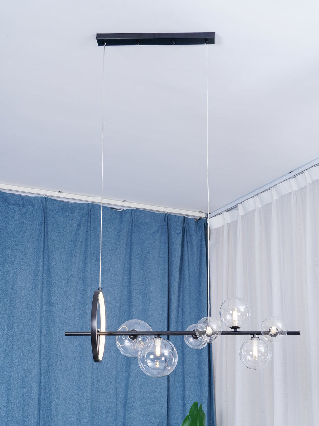 Lustra Lux Lampadario Vetro Bolla Nordico Nero LED