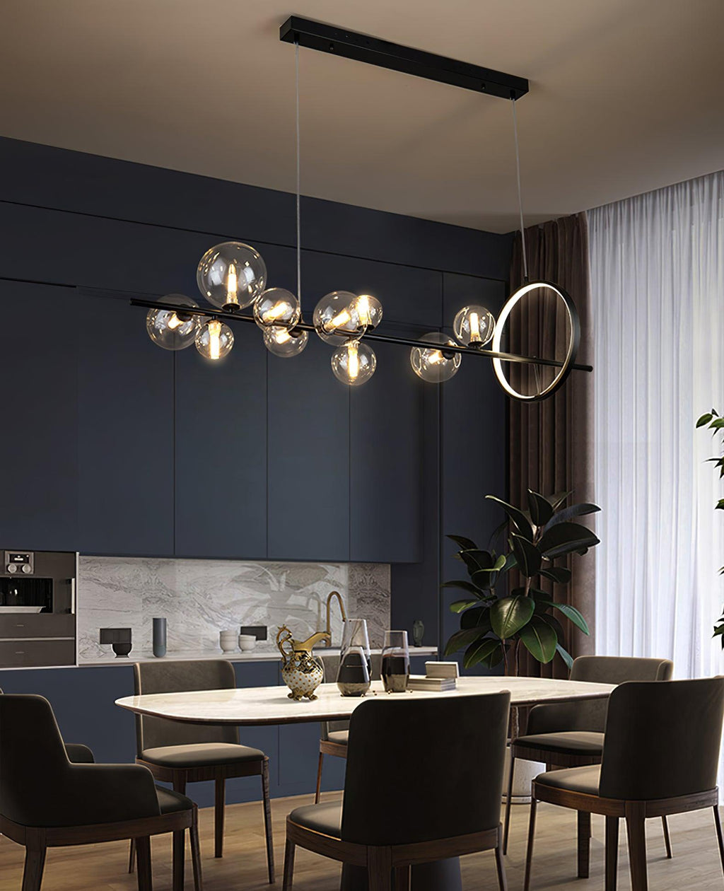 Lustra Lux Lampadario Vetro Bolla Nordico Nero LED