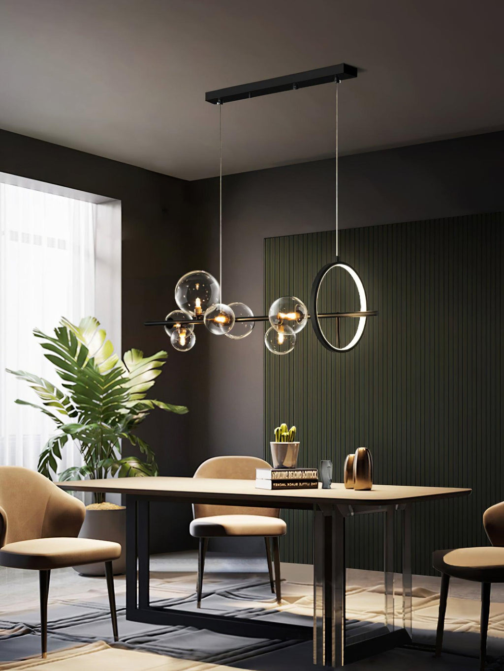 Lustra Lux Lampadario Vetro Bolla Nordico Nero LED