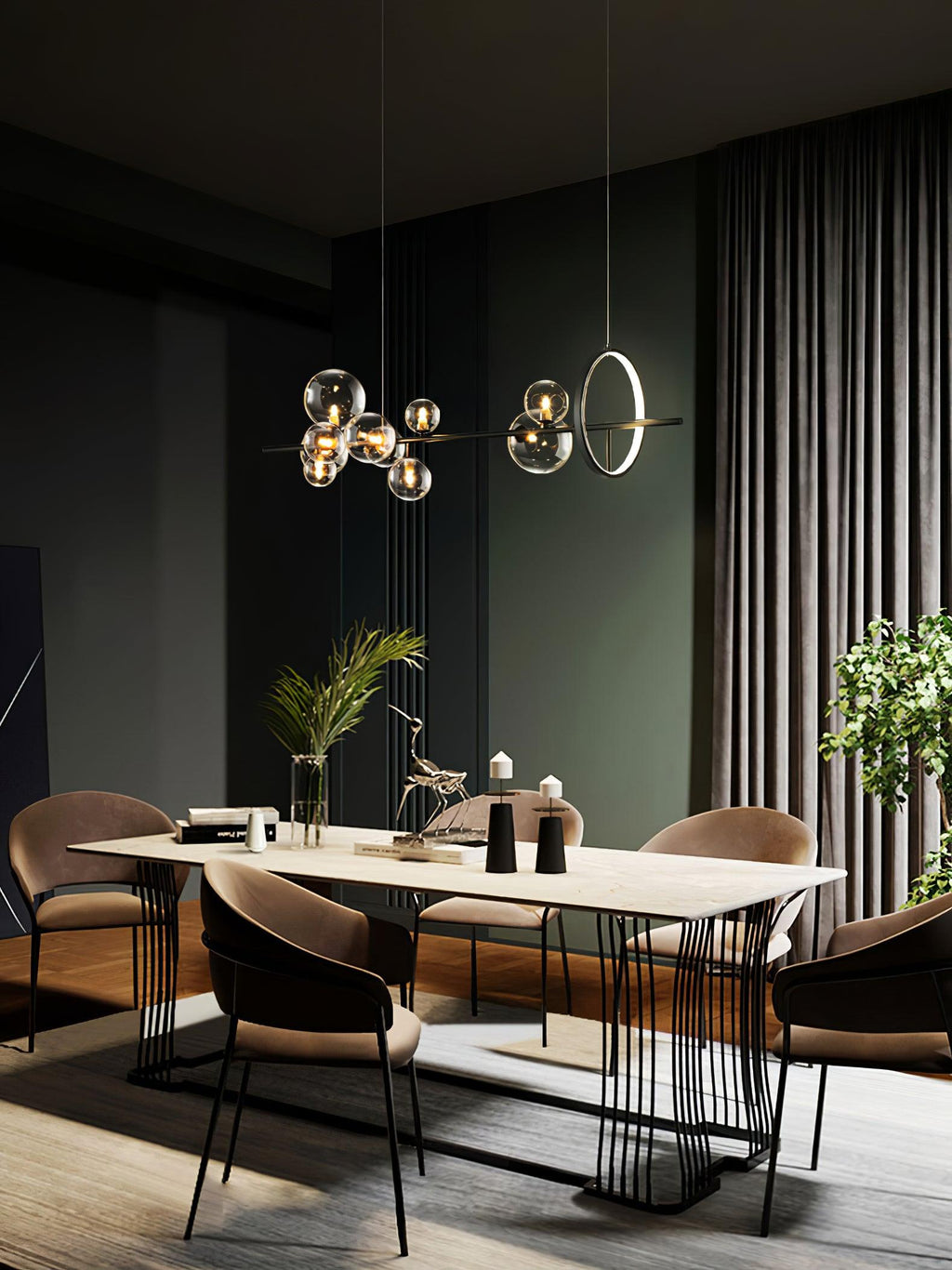 Lustra Lux Lampadario Vetro Bolla Nordico Nero LED