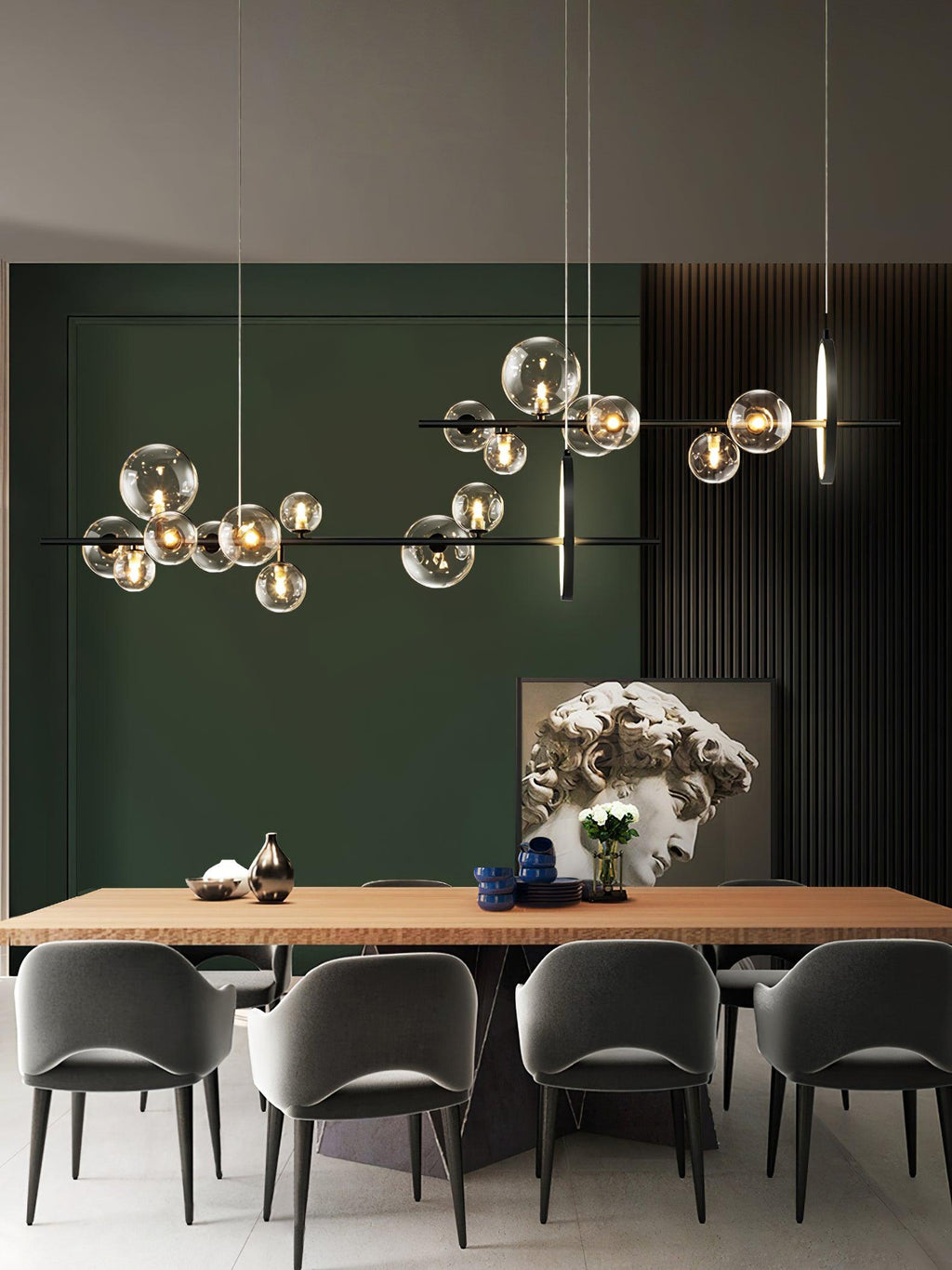 Lustra Lux Lampadario Vetro Bolla Nordico Nero LED