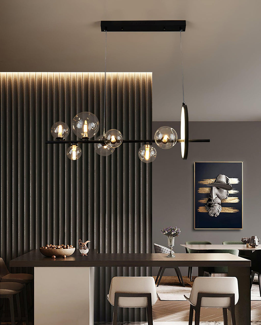Lustra Lux Lampadario Vetro Bolla Nordico Nero LED