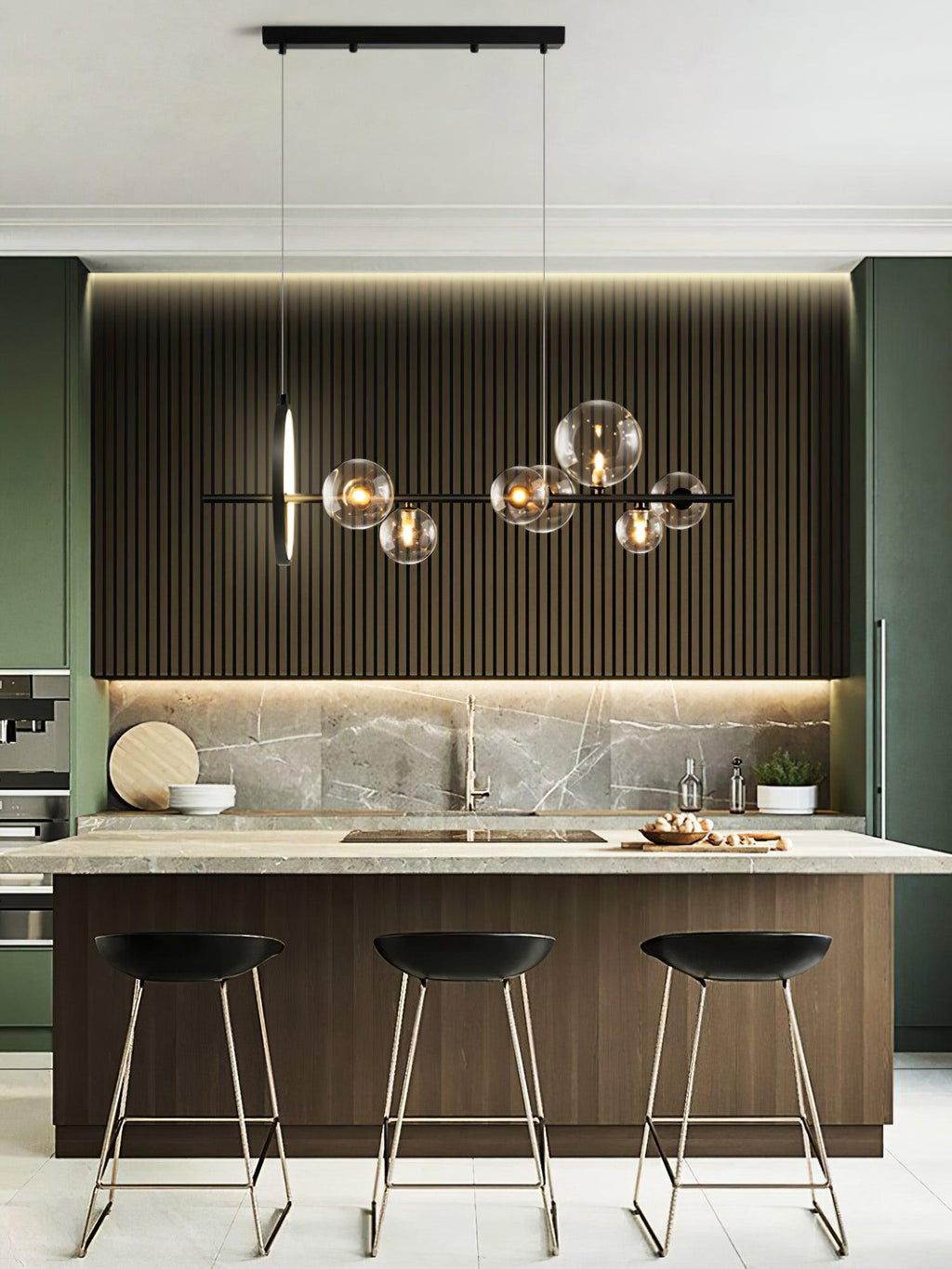 Lustra Lux Lampadario Vetro Bolla Nordico Nero LED