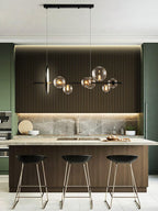 Lustra Lux Lampadario Vetro Bolla Nordico Nero LED