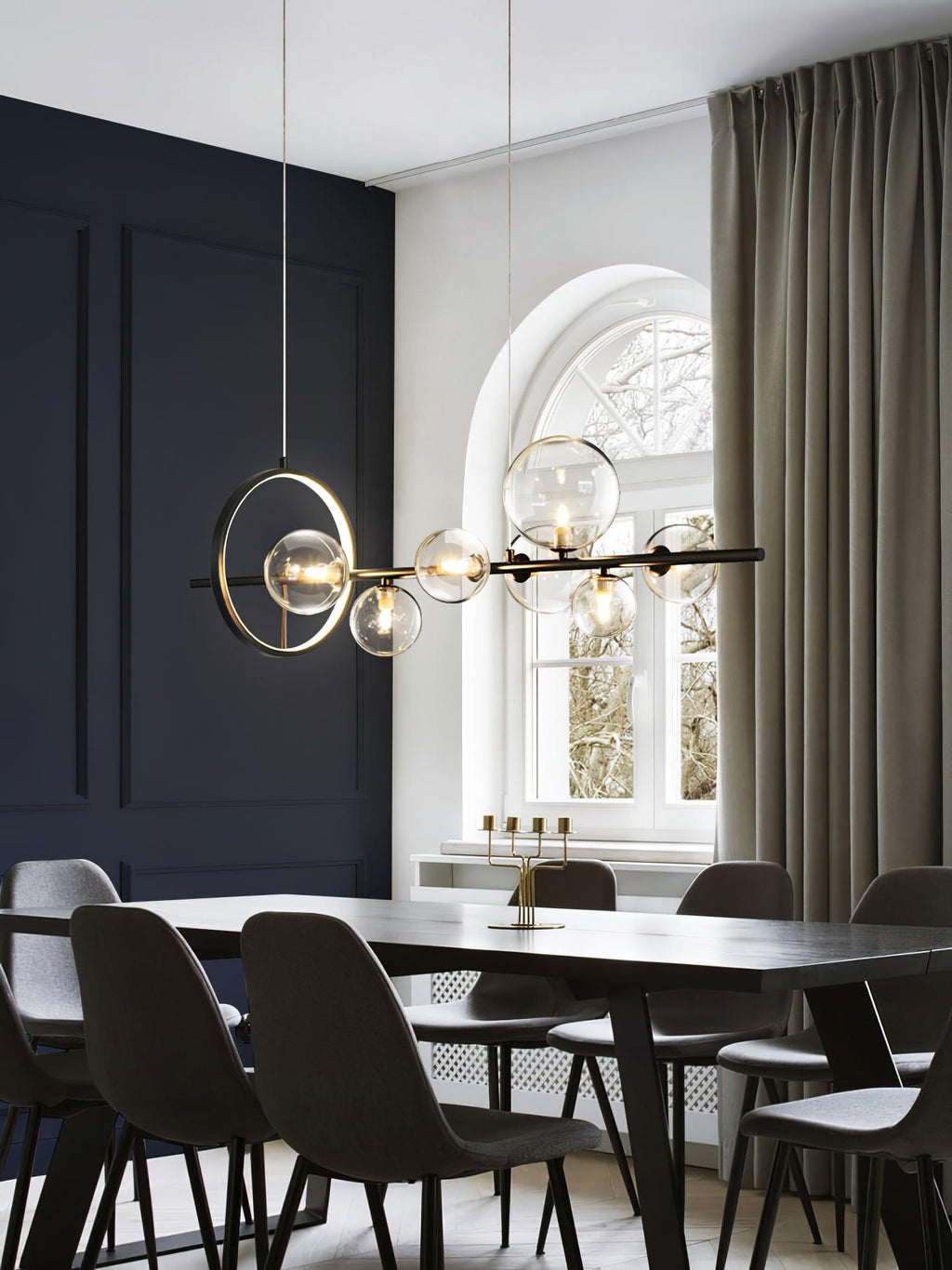 Lustra Lux Lampadario Vetro Bolla Nordico Nero LED