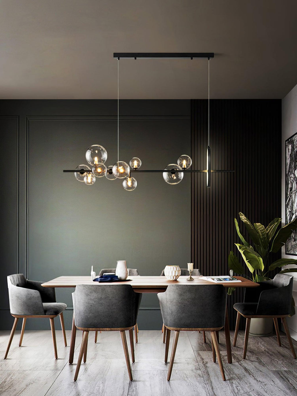 Lustra Lux Lampadario Vetro Bolla Nordico Nero LED