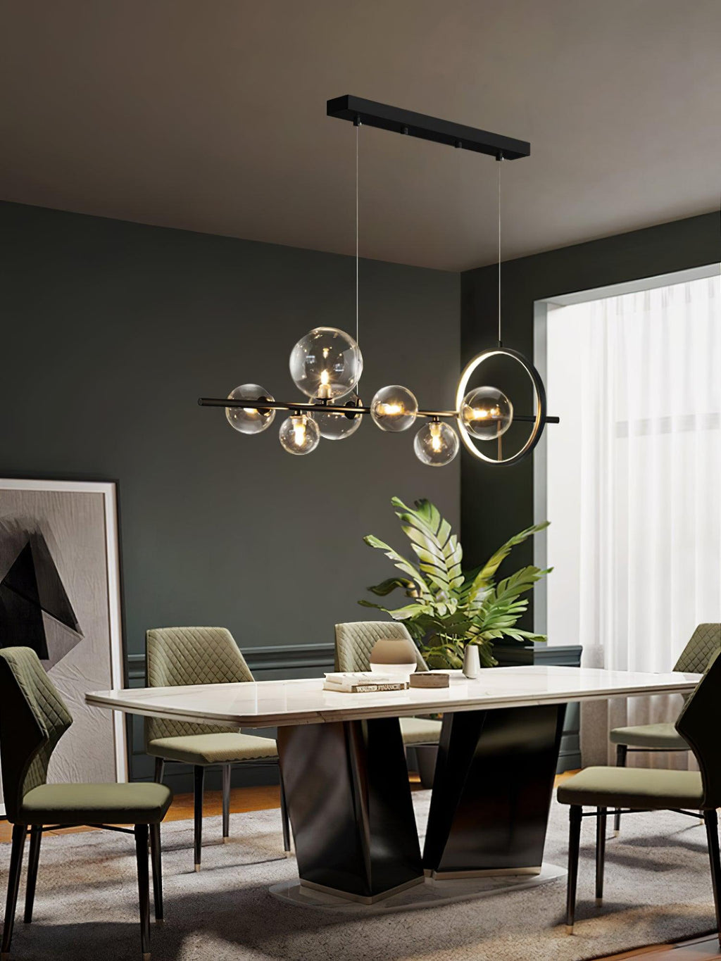 Lustra Lux Lampadario Vetro Bolla Nordico Nero LED