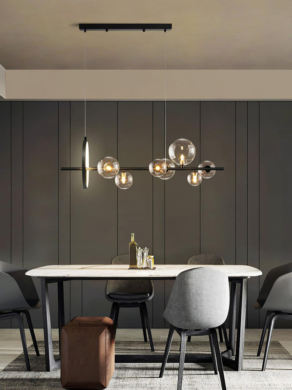 Lustra Lux Lampadario Vetro Bolla Nordico Nero LED