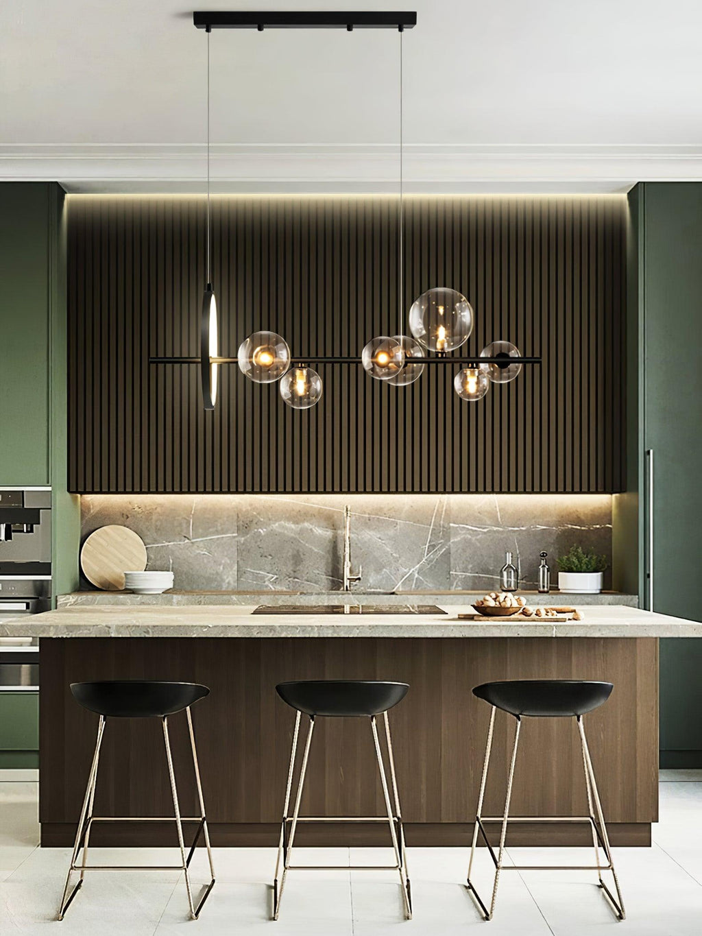 Lustra Lux Lampadario Vetro Bolla Nordico Nero LED